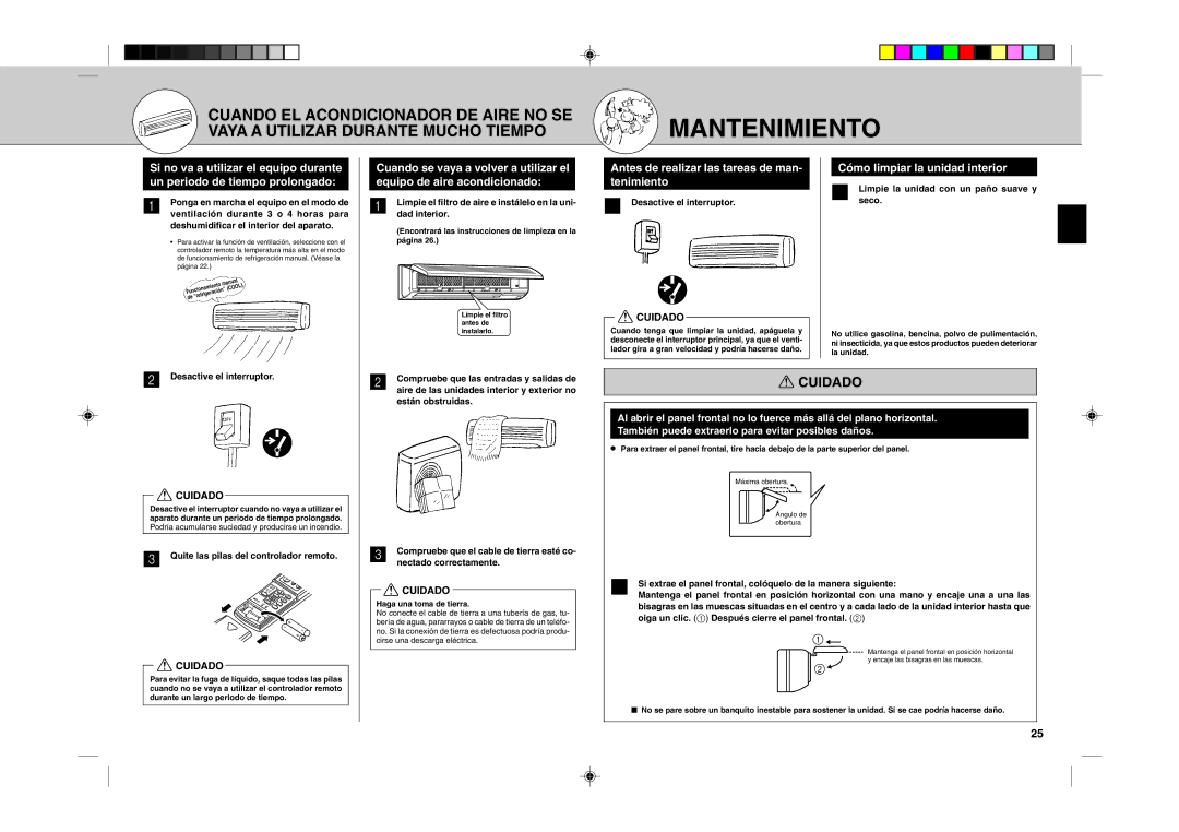 Mitsubishi Electronics MSH24WN Mantenimiento, Desactive el interruptor, Quite las pilas del controlador remoto 