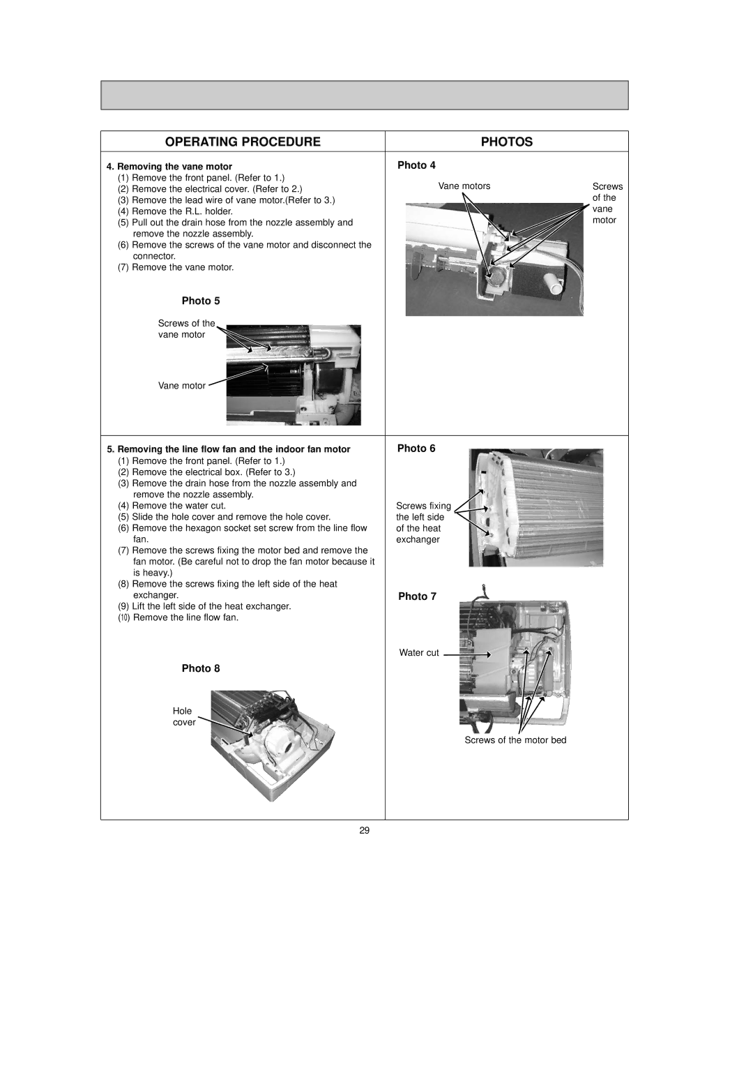 Mitsubishi Electronics MSZ-A12NA, MSY-A24NA Removing the vane motor, Removing the line flow fan and the indoor fan motor 