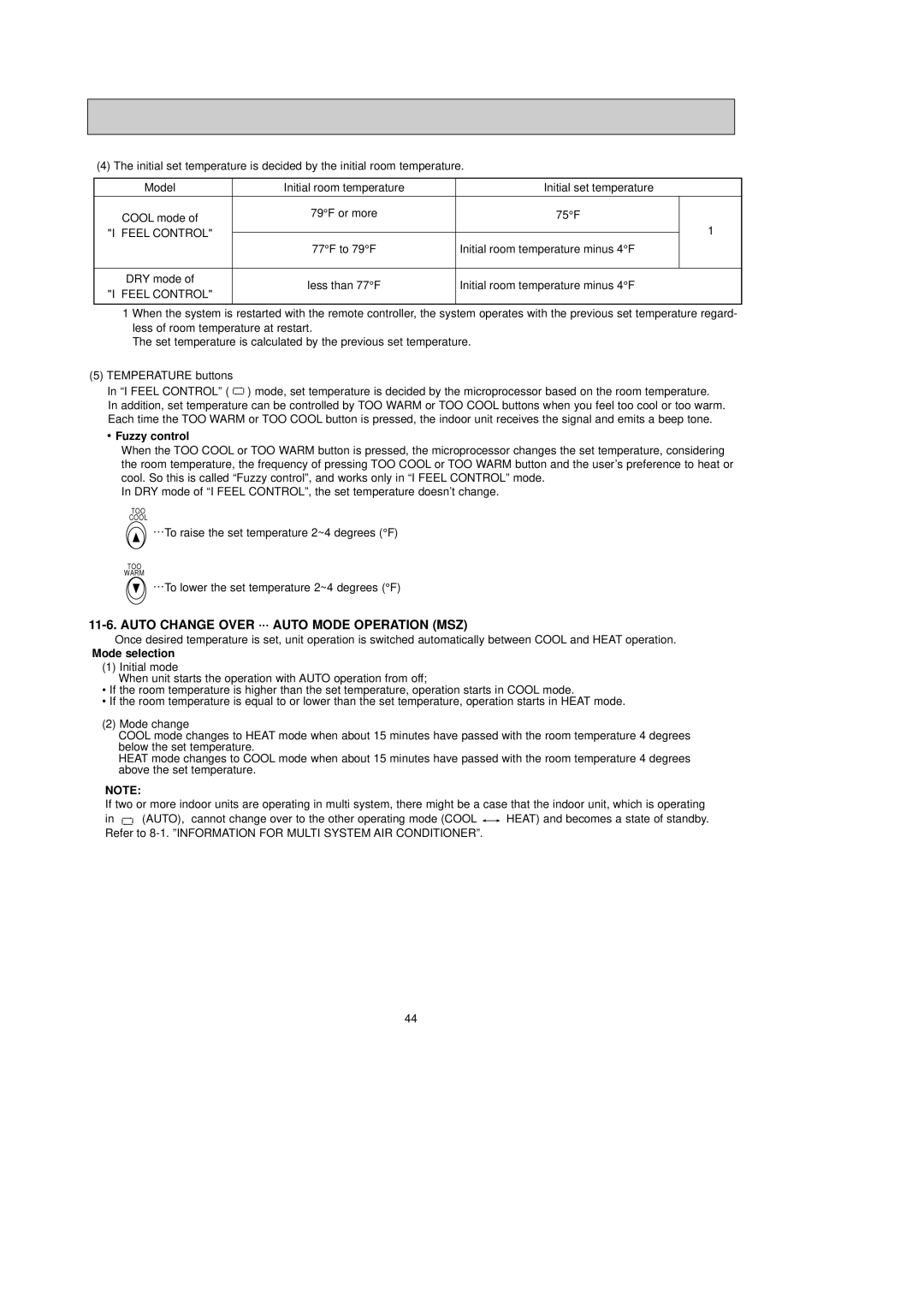 Mitsubishi Electronics MSZ-A15NA, MSY-A24NA Auto Change Over ··· Auto Mode Operation MSZ, Fuzzy control, Mode selection 