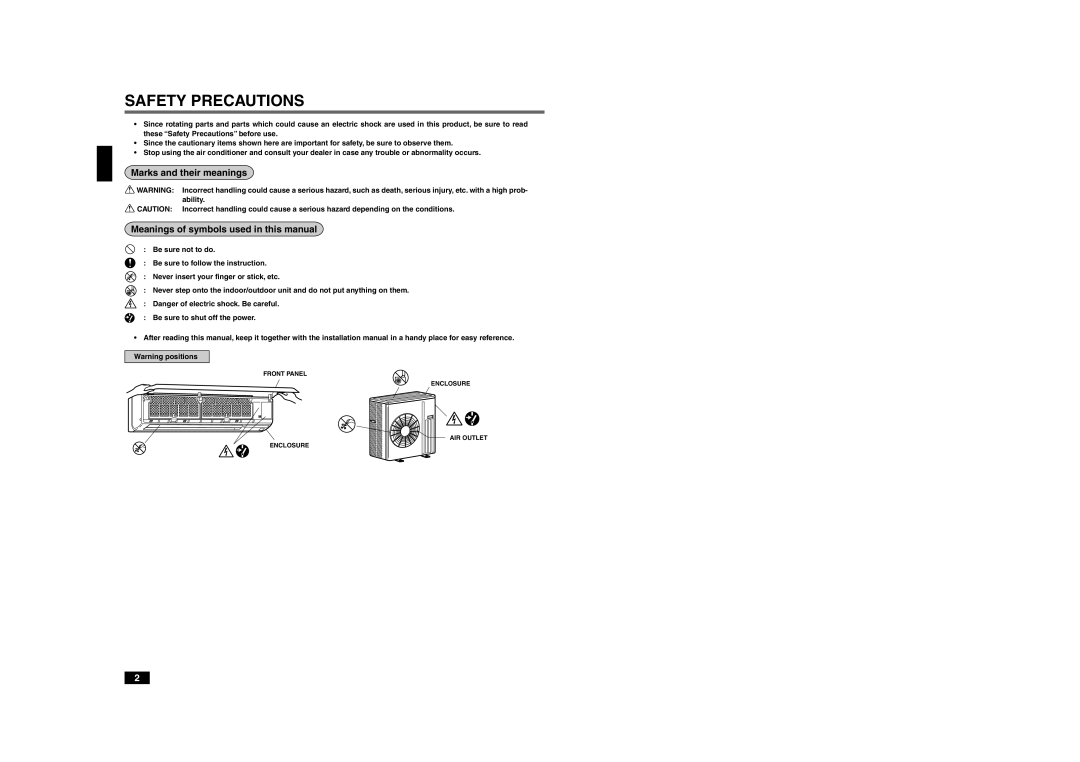 Mitsubishi Electronics MSY-A24NA manual Safety Precautions 