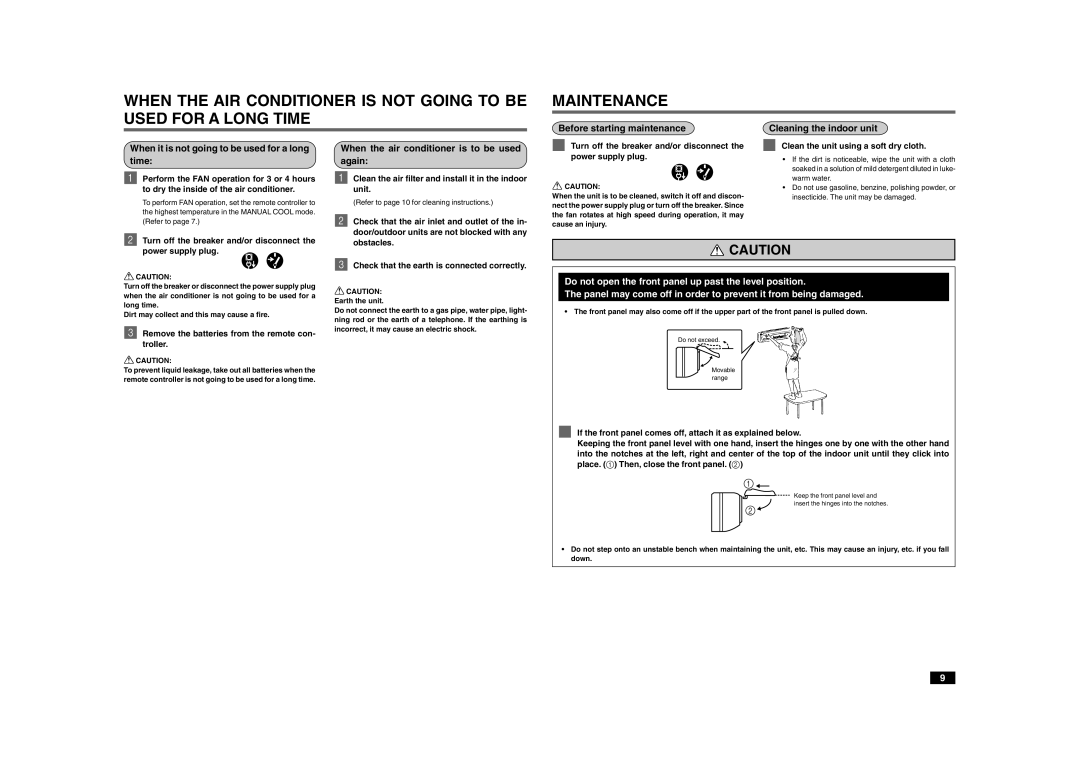 Mitsubishi Electronics MSZ-A18YV, MSZ-A30YV, MSZ-A24YV, MSZ-A26YV When the air conditioner is to be used again 