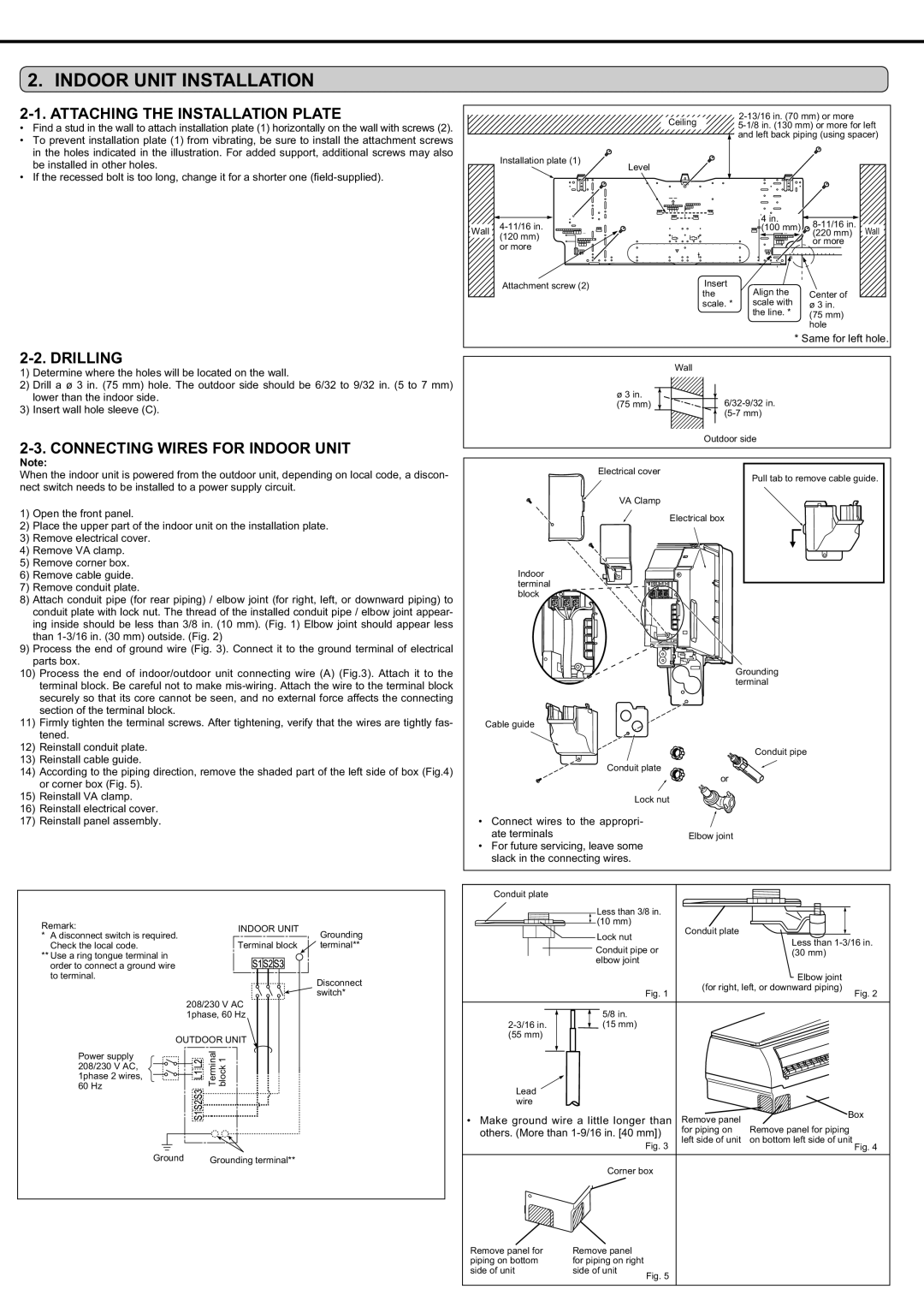 Mitsubishi Electronics MSZ-D30/36NA, MSY-D30/36NA Indoor Unit Installation, Attaching the Installation Plate, Drilling 