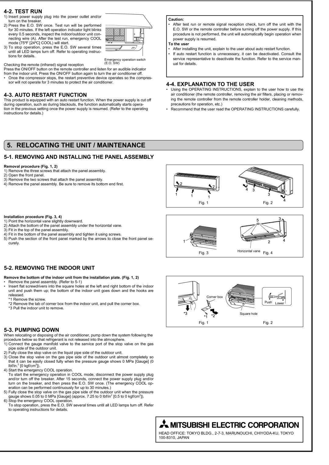 Mitsubishi Electronics MSZ-D30/36NA, MSY-D30/36NA installation manual Relocating the Unit / Maintenance 