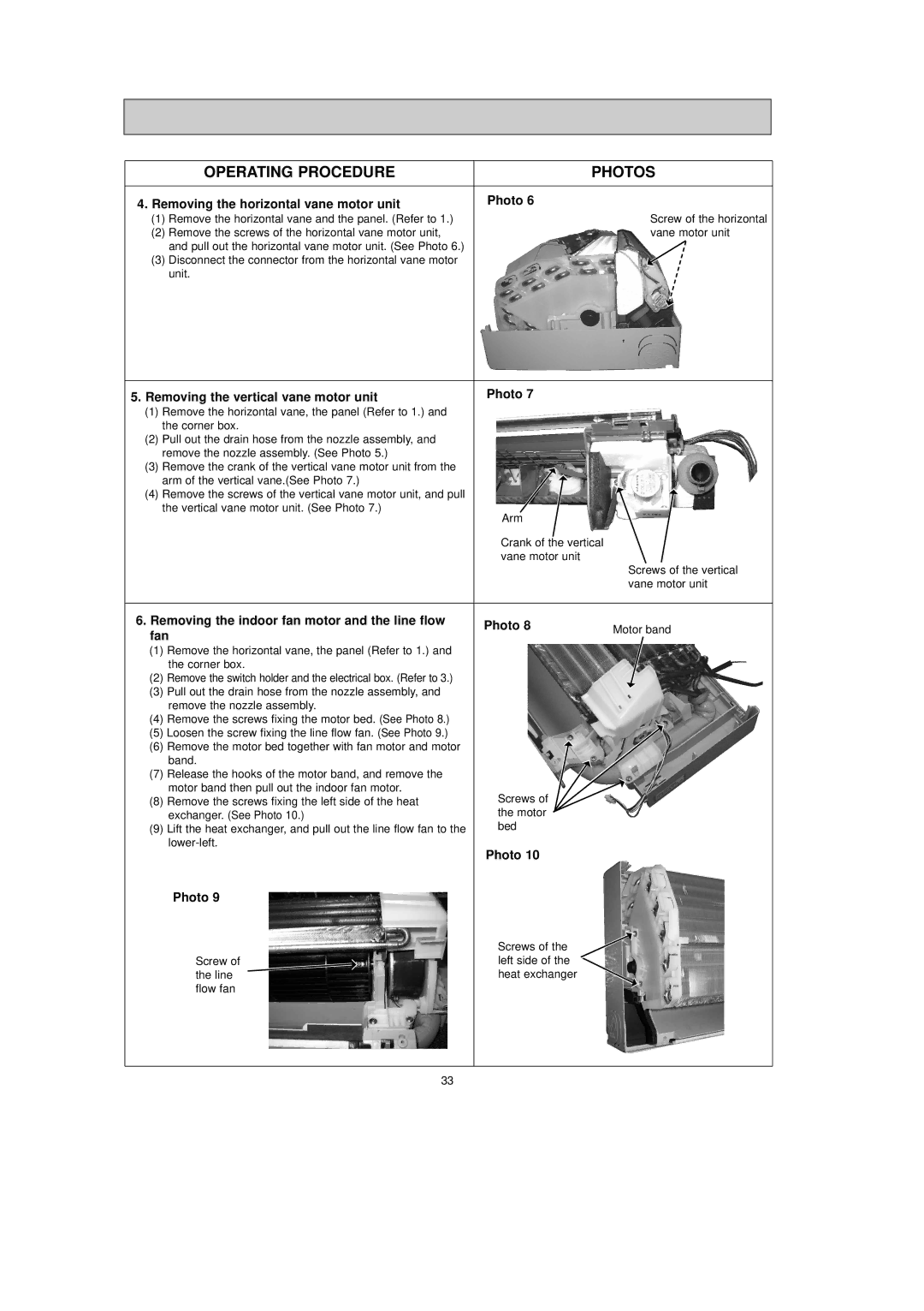 Mitsubishi Electronics MSZ-FA35VA, MSZ-FA25VA service manual Removing the horizontal vane motor unit Photo, Fan, Motor band 