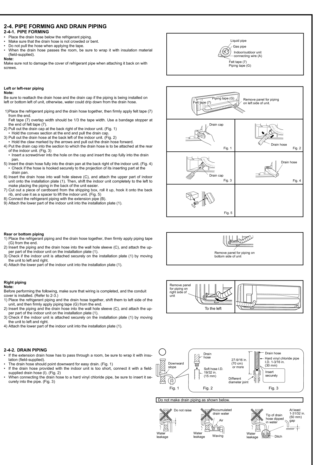 Mitsubishi Electronics MSZ-FD09/12NA Pipe Forming and Drain Piping, Left or left-rear piping, Right piping 