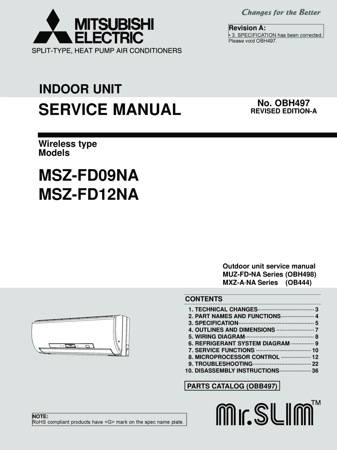 Mitsubishi Electronics service manual MSZ-FD09NA MSZ-FD12NA 