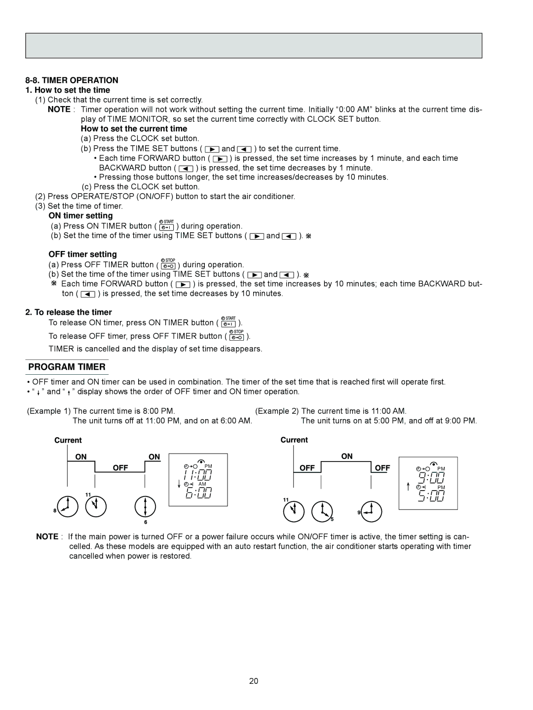 Mitsubishi Electronics MSZ-FD09NA service manual Program Timer 