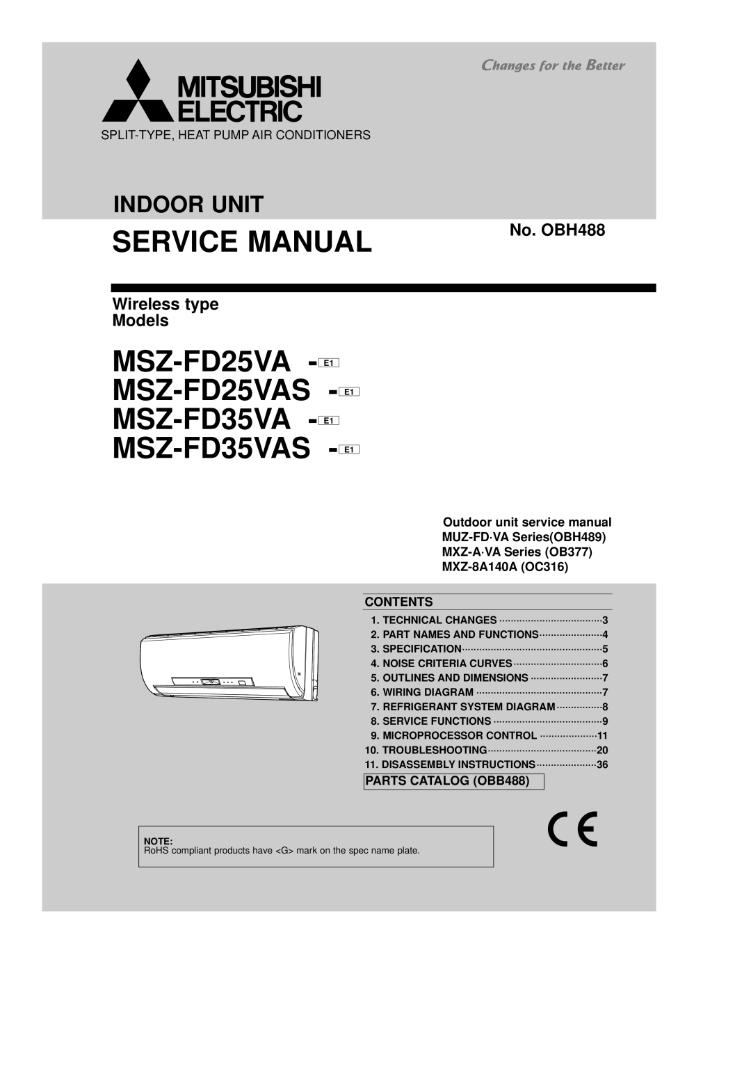 Mitsubishi Electronics service manual MSZ-FD25VA E1 MSZ-FD25VAS E1 MSZ-FD35VA E1 MSZ-FD35VAS E1 