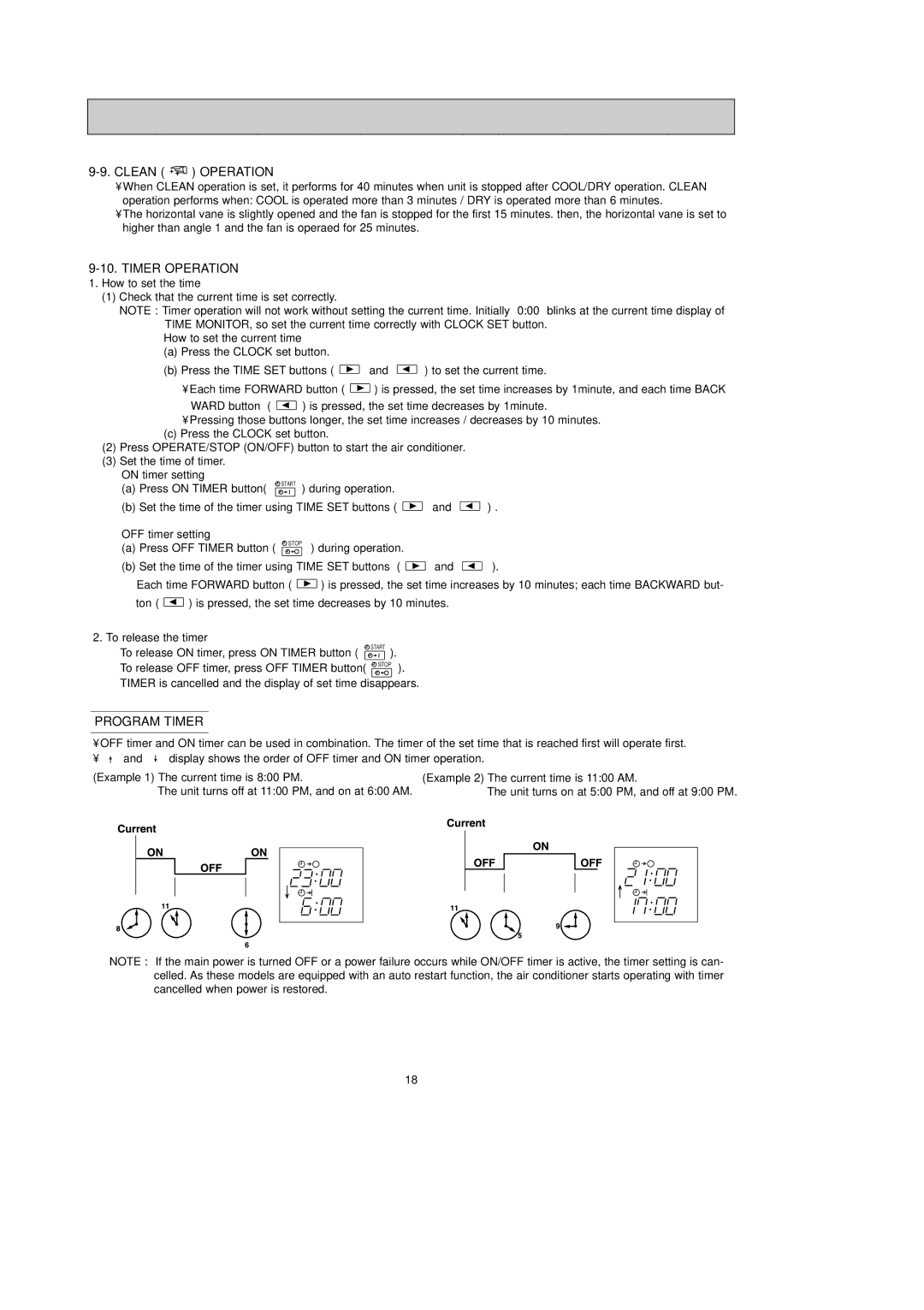 Mitsubishi Electronics MSZ-FD35VAS, MSZ-FD25VAS service manual Clean Operation, Timer Operation, Program Timer 