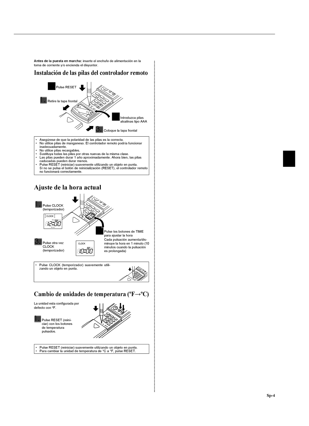 Mitsubishi Electronics MSZ-GA24NA operating instructions Preparación Antes DE LA Puesta EN Marcha, Ajuste de la hora actual 