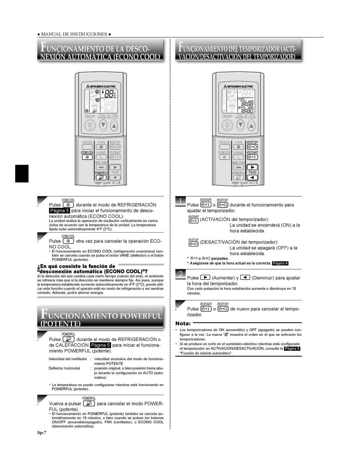 Mitsubishi Electronics MSZ-GA24NA operating instructions Funcionamiento Powerful Potente 