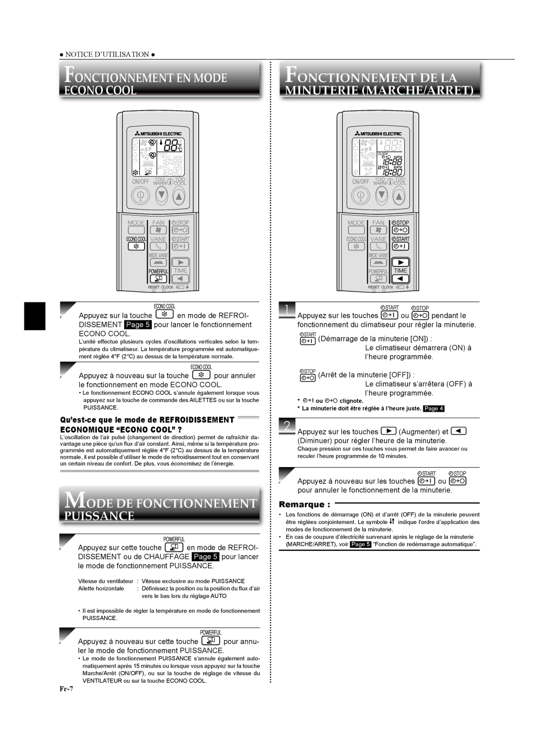 Mitsubishi Electronics MSZ-GA24NA Appuyez sur les touches Augmenter et, Diminuer pour régler l’heure de la minuterie 