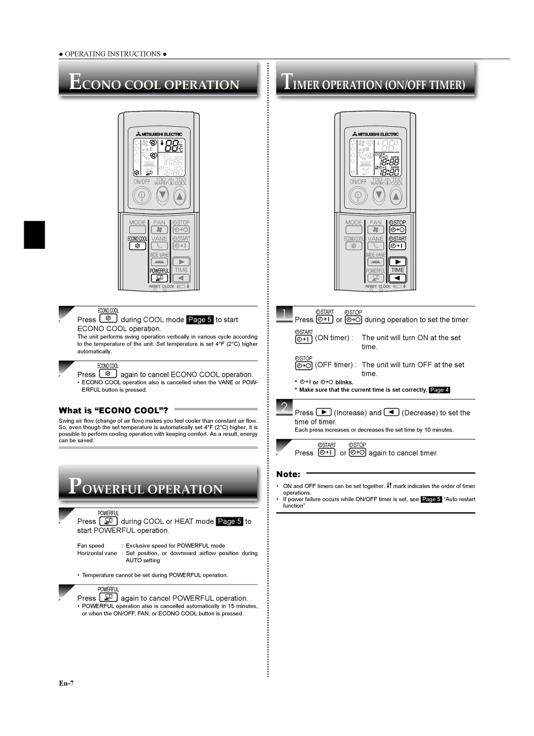 Mitsubishi Electronics MSZ-GA24NA operating instructions Econo Cool Operation, Powerful Operation, What is Econo COOL? 