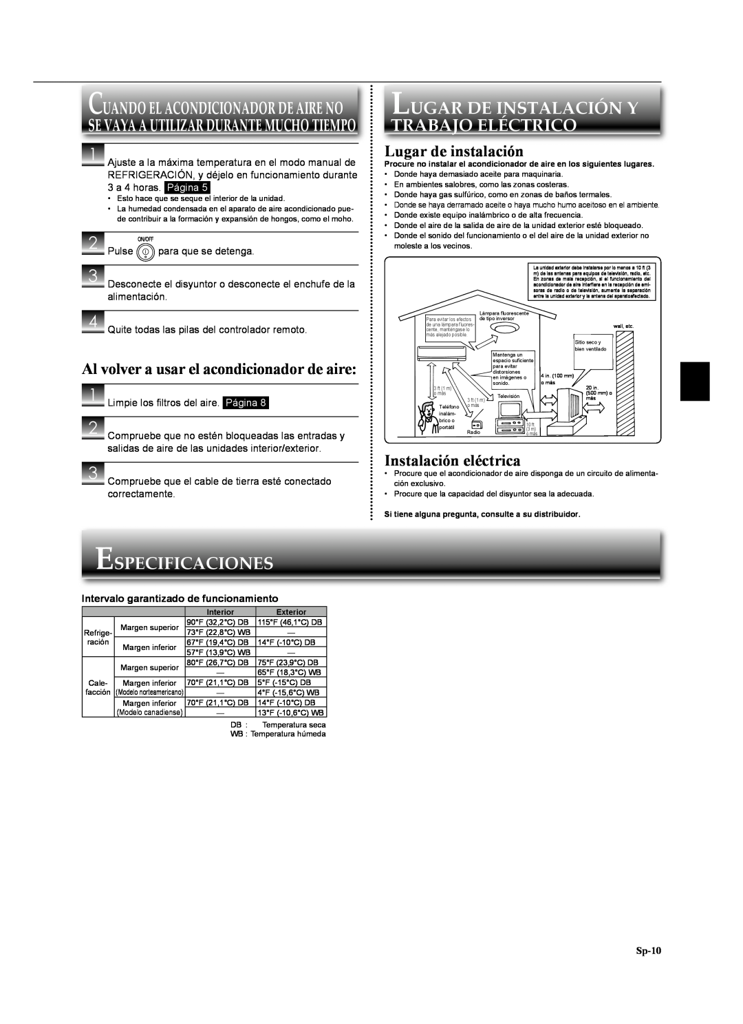 Mitsubishi Electronics MSZ-GA24NA Especificaciones, Lugar De Instalación Y Trabajo Eléctrico, Lugar de instalación, Página 