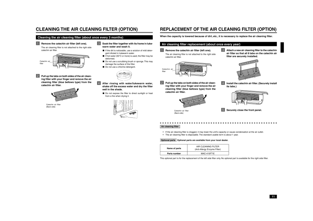 Mitsubishi Electronics MSZ-GA35VA, MSZ-GA25VA, MSZ-GA22VA manual Cleaning the air cleaning filter about once every 3 months 