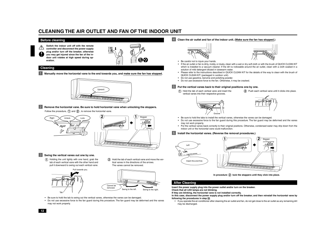 Mitsubishi Electronics MSZ-GA25VA Cleaning the AIR Outlet and FAN of the Indoor Unit, Before cleaning, After Cleaning 