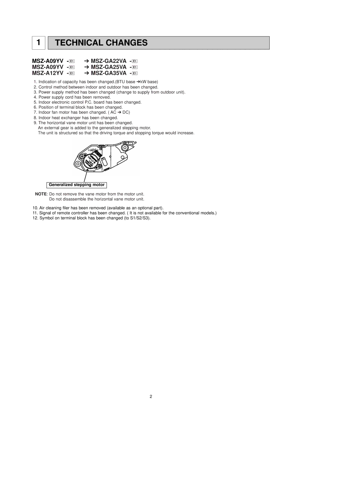 Mitsubishi Electronics MSZ-GA35VA, MSZ-GA25VA, MSZ-GA22VA service manual Technical Changes, Generalized stepping motor 