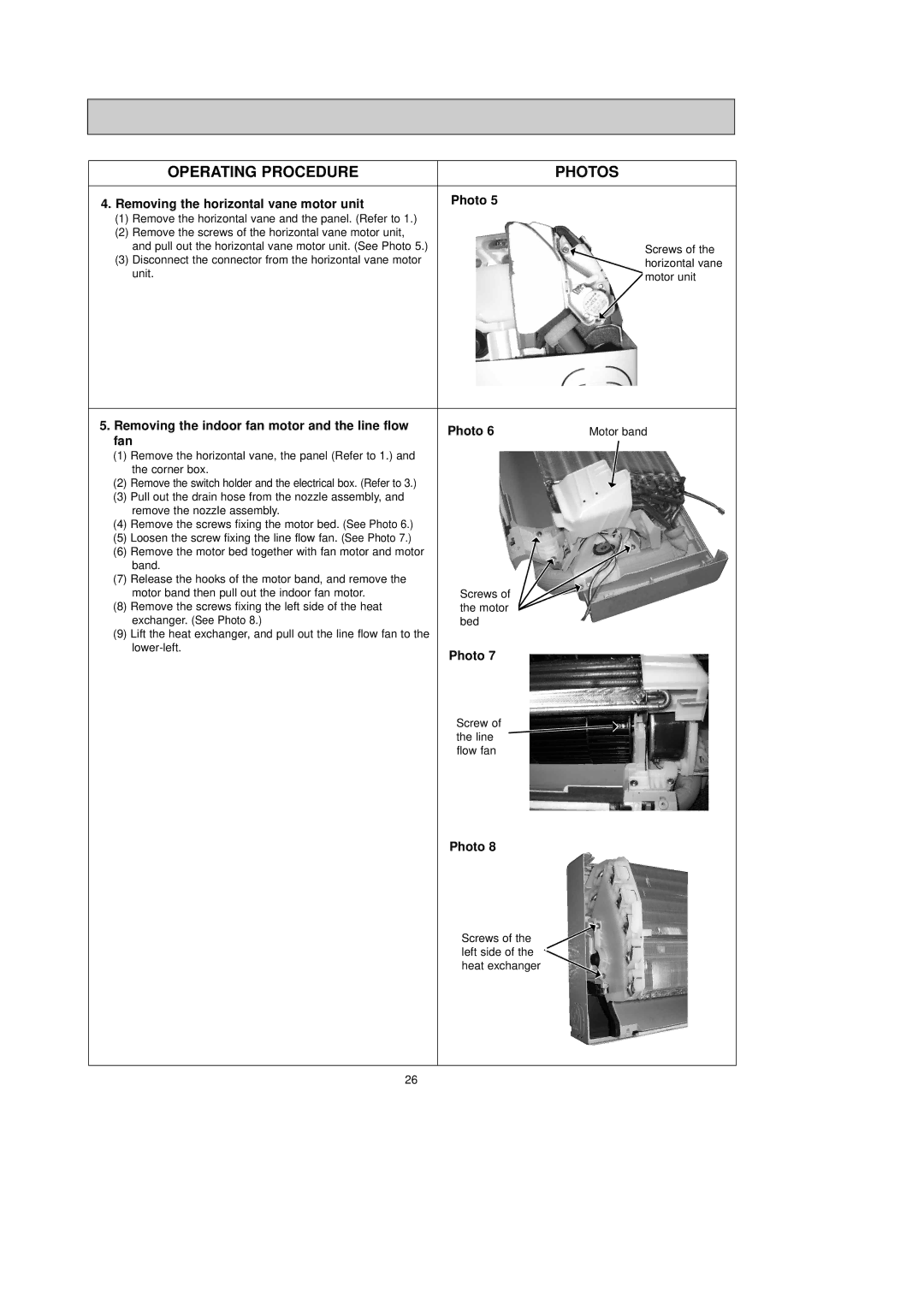 Mitsubishi Electronics MSZ-GA35VA, MSZ-GA25VA, MSZ-GA22VA Removing the horizontal vane motor unit Photo, Fan, Motor band 