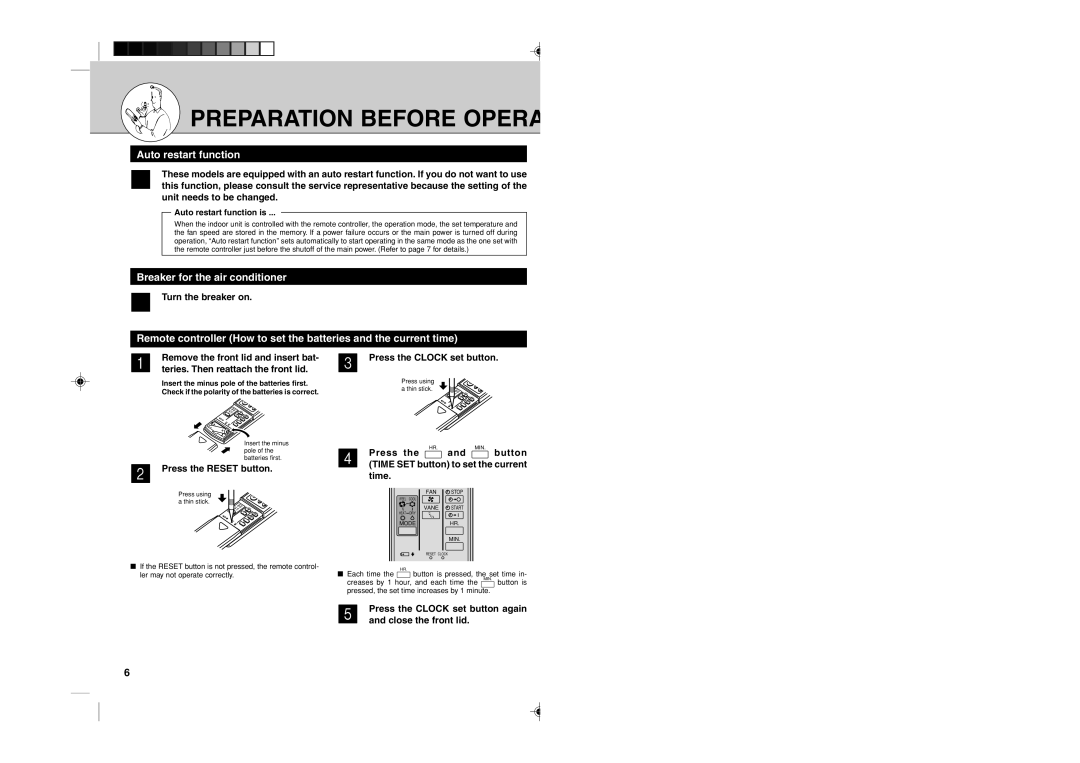 Mitsubishi Electronics MSZ12UN, MSZ09UN Preparation Before Opera, Auto restart function, Breaker for the air conditioner 