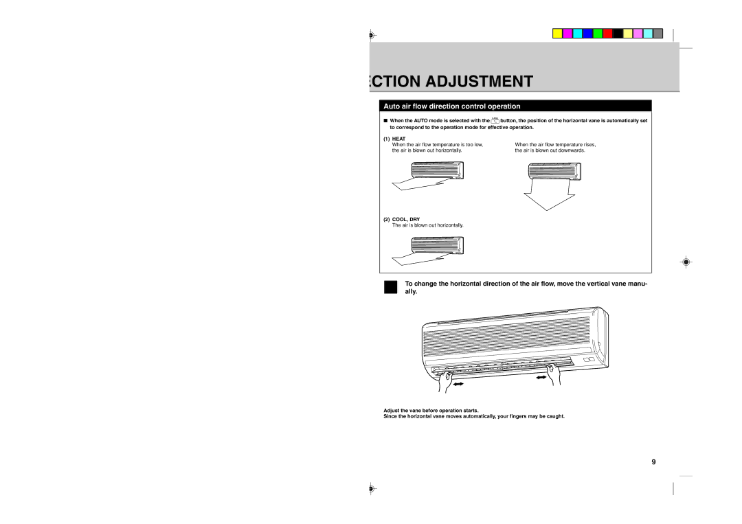 Mitsubishi Electronics MSZ09UN, MSZ12UN operating instructions Ction Adjustment, Auto air flow direction control operation 