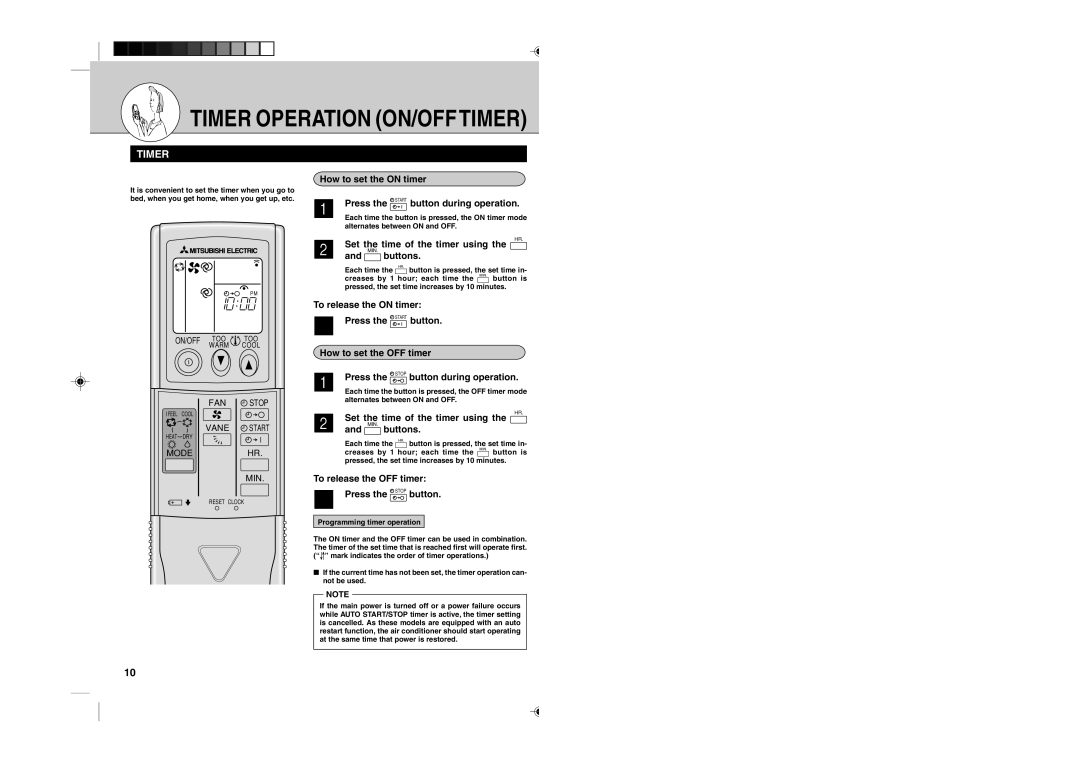 Mitsubishi Electronics MSZ12UN, MSZ09UN How to set the on timer, Press the Start button during operation 