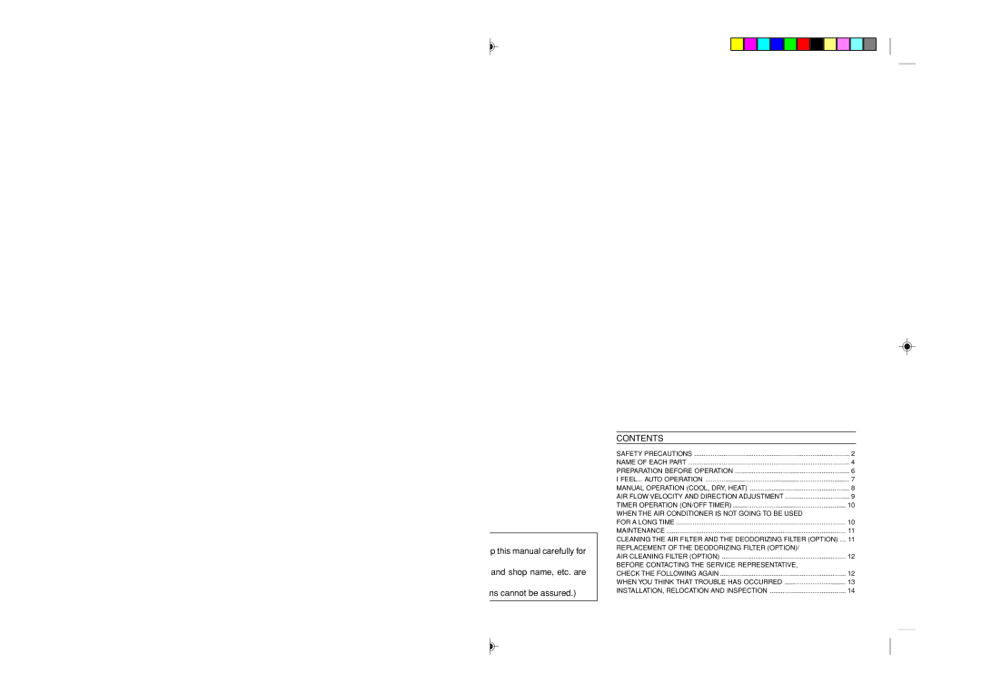 Mitsubishi Electronics MSZ09UN, MSZ12UN operating instructions Contents 