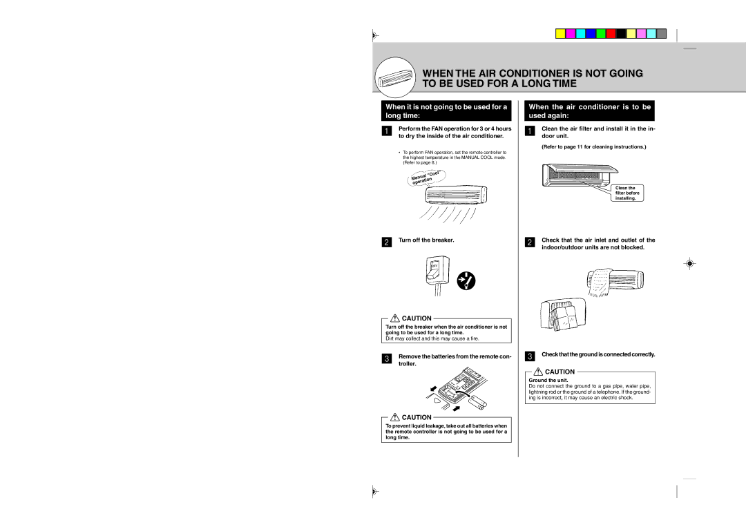 Mitsubishi Electronics MSZ09UN, MSZ12UN When it is not going to be used for a long time, Turn off the breaker 