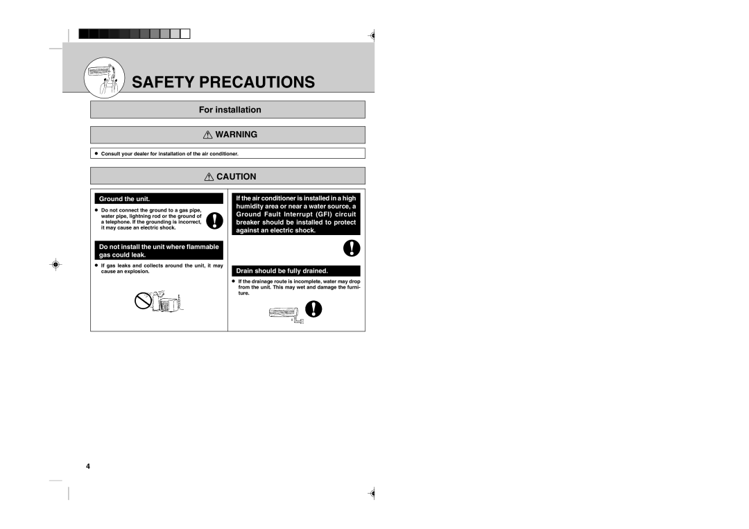 Mitsubishi Electronics MSZ12UN, MSZ09UN Ground the unit, Do not install the unit where flammable gas could leak 