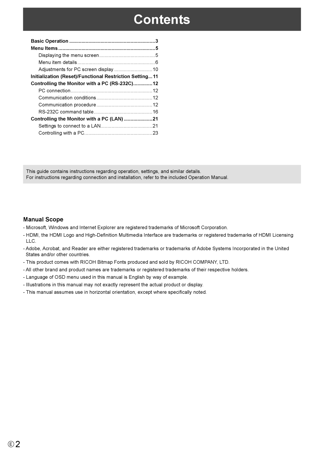 Mitsubishi Electronics MT819, LDT521V manual Contents 