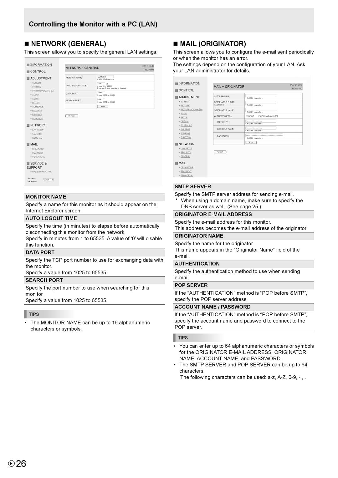 Mitsubishi Electronics MT819, LDT521V manual „ Network General, „ Mail Originator 