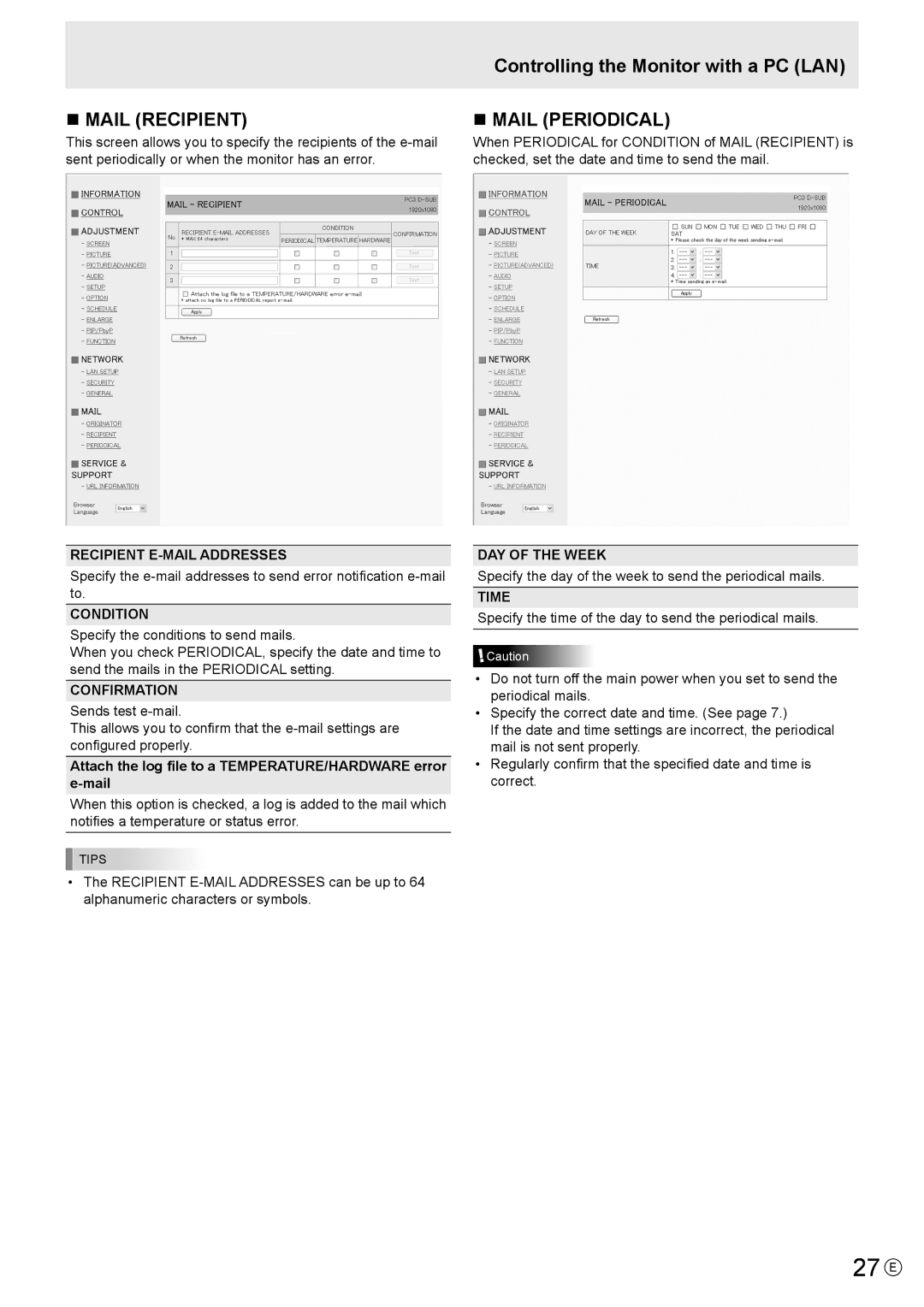 Mitsubishi Electronics LDT521V, MT819 manual 27 E, „ Mail Recipient, „ Mail Periodical 