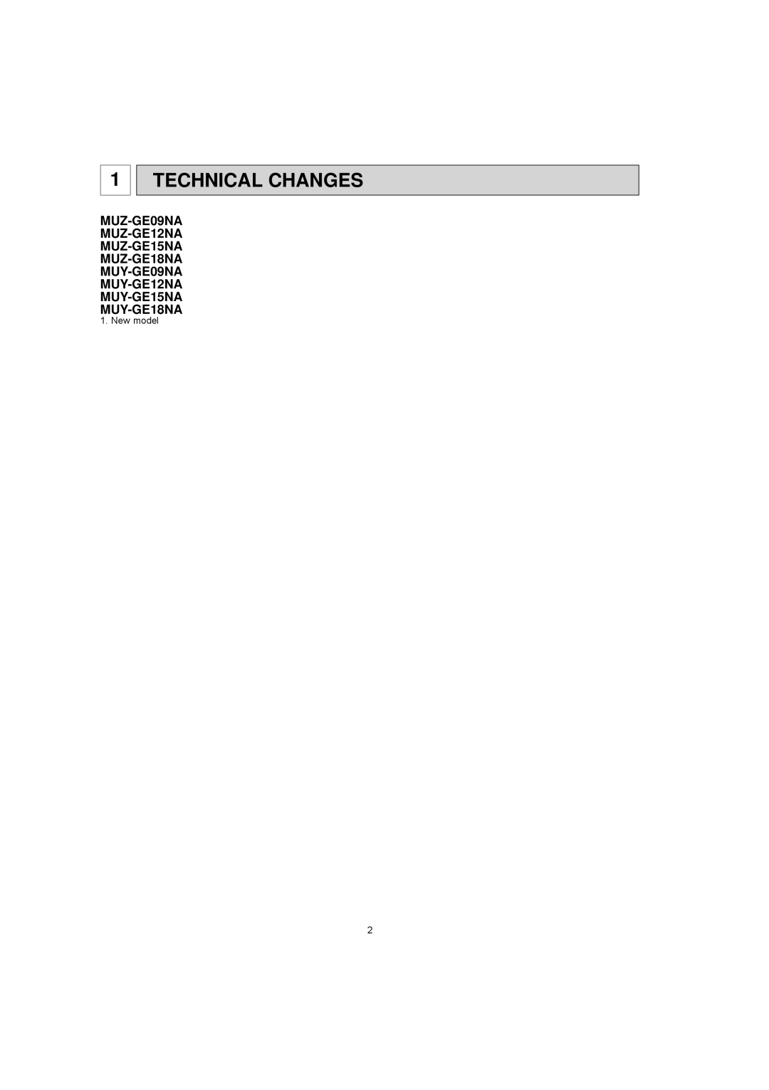 Mitsubishi Electronics MUY-GE18NA, MUY-GE12NA, MUY-GE15NA, MUY-GE09NA, MUZ-GE12NA, MUZ-GE15NA, MUZ-GE18NA Technical Changes 