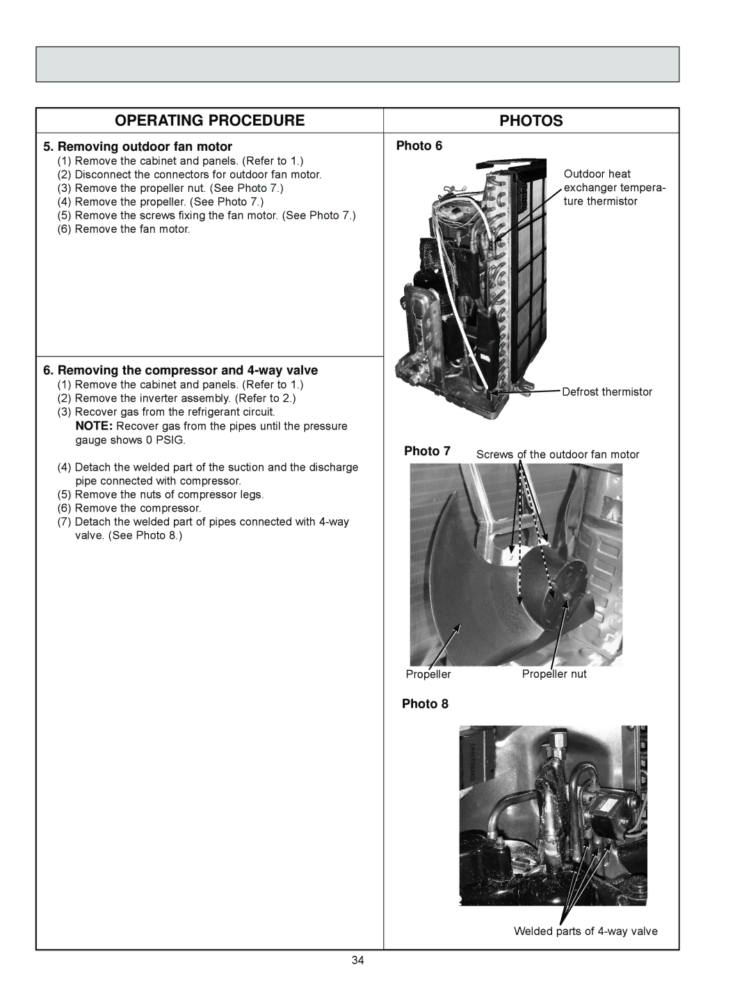 Mitsubishi Electronics MUZ-FD12NA, MUZ-FD09NA Removing outdoor fan motor Photo, Removing the compressor and 4-way valve 