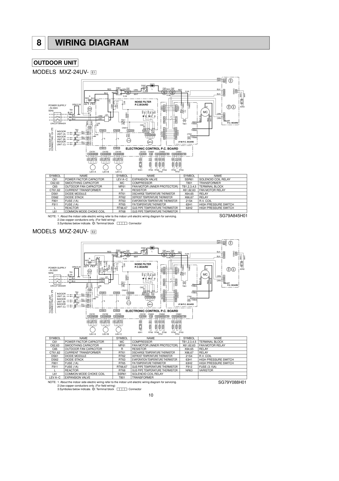 Mitsubishi Electronics MXZ-24UV - E2 service manual Wiring Diagram, SG79A845H01 