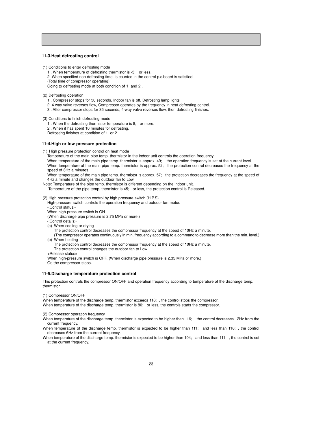 Mitsubishi Electronics MXZ-32SV service manual Heat defrosting control, High or low pressure protection 