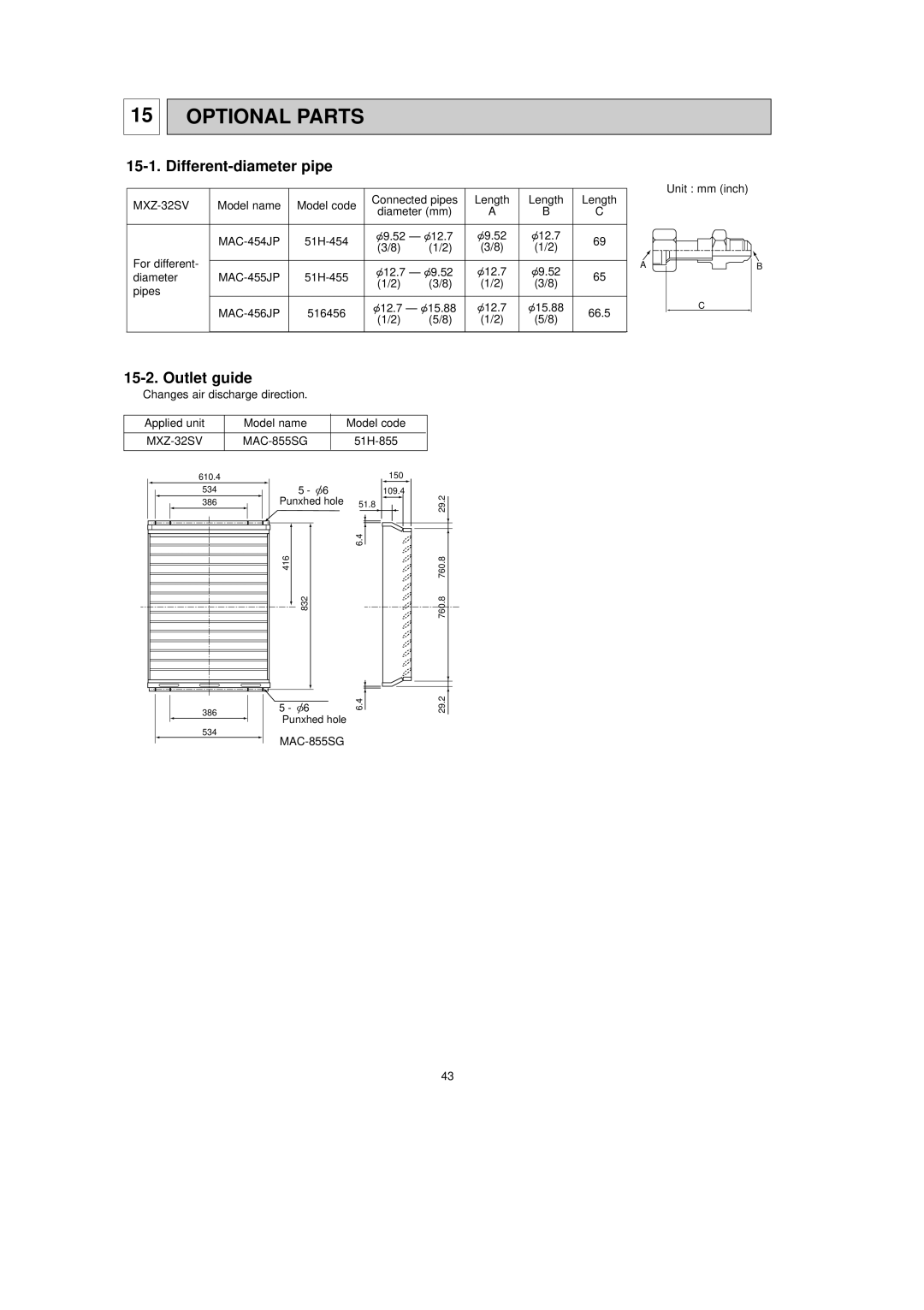 Mitsubishi Electronics MXZ-32SV service manual Different-diameter pipe, Outlet guide 