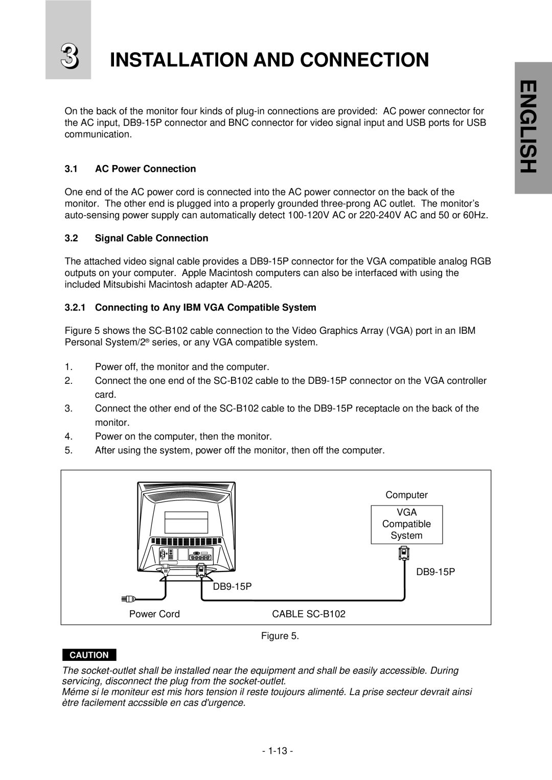 Mitsubishi Electronics NFJ9905SKHUW manual Installation and Connection, AC Power Connection, Signal Cable Connection 