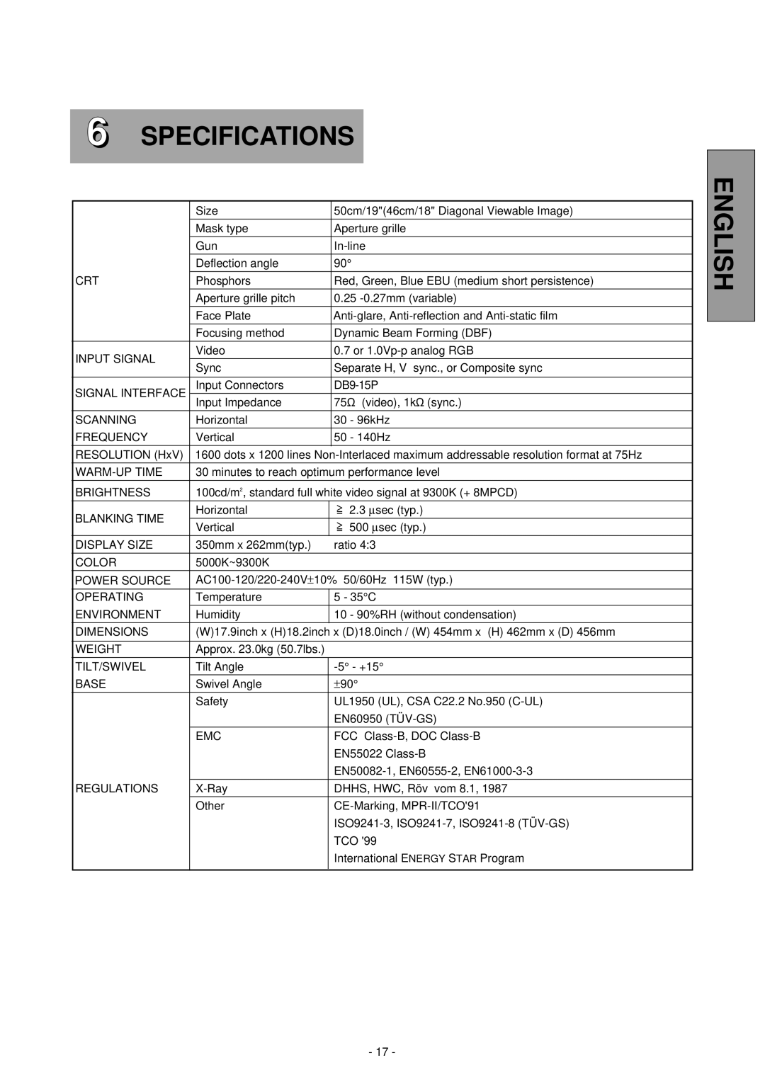 Mitsubishi Electronics NFL9905STTFW manual Specifications 