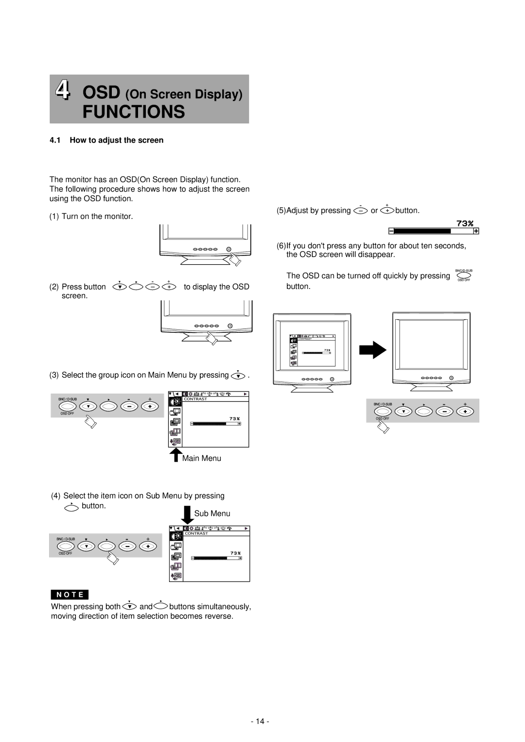 Mitsubishi Electronics NSB1107STTUW manual Functions, How to adjust the screen 