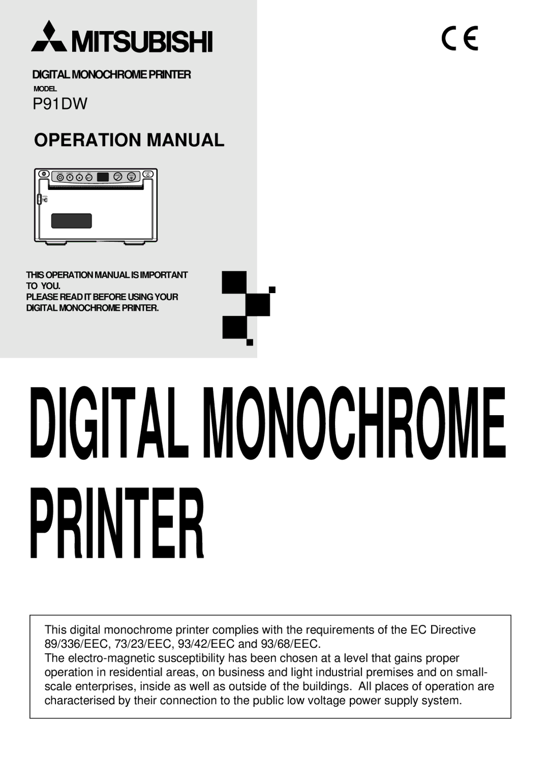 Mitsubishi Electronics P91DW operation manual Digital Monochrome Printer 