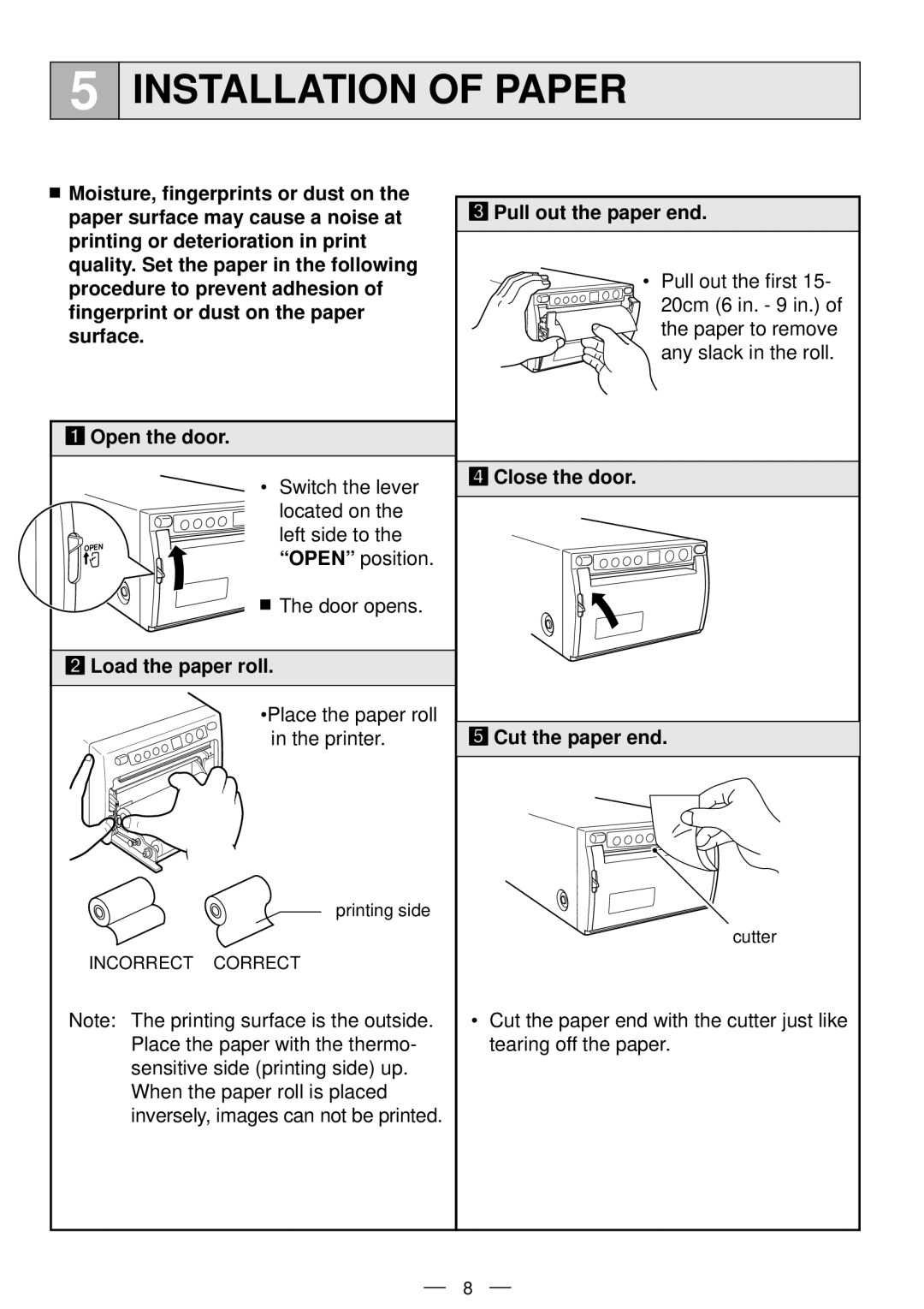 Mitsubishi Electronics P91DW operation manual Installation of Paper, Load the paper roll, Pull out the paper end 