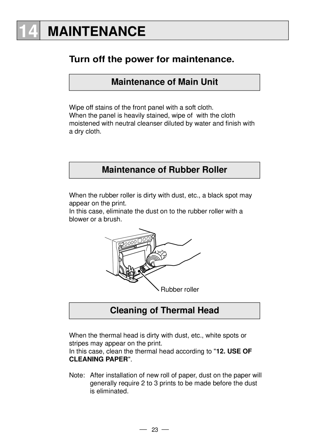 Mitsubishi Electronics P91DW operation manual Turn off the power for maintenance Maintenance of Main Unit 