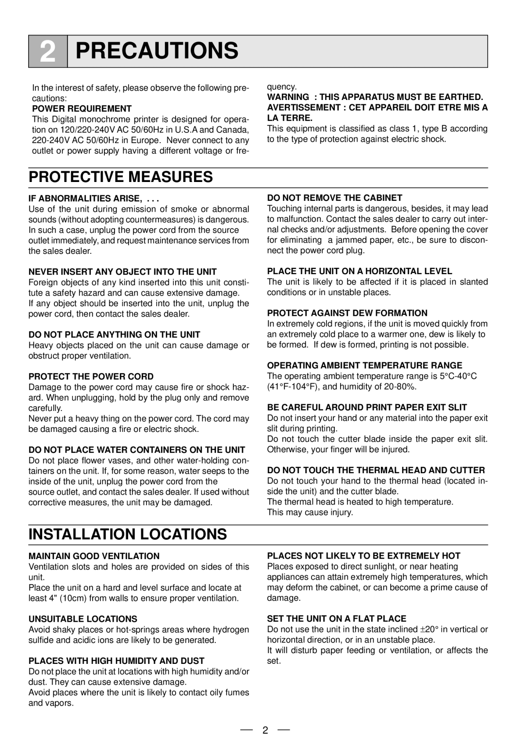 Mitsubishi Electronics P91DW operation manual Precautions, Power Requirement 