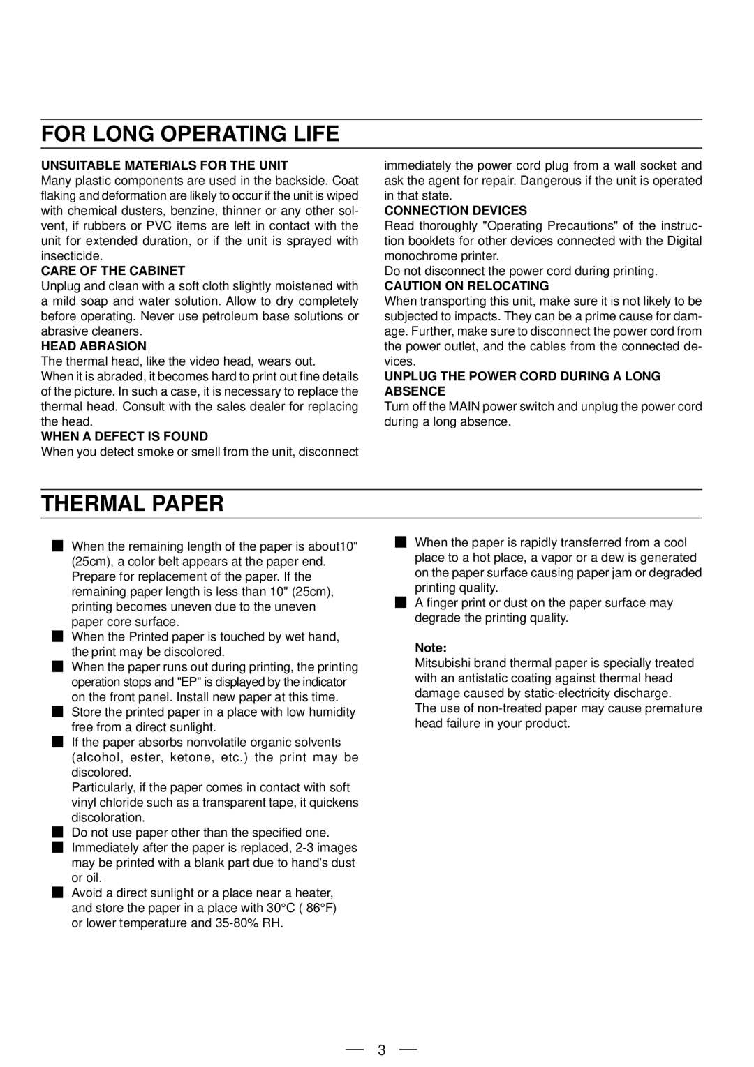 Mitsubishi Electronics P91DW operation manual For Long Operating Life 