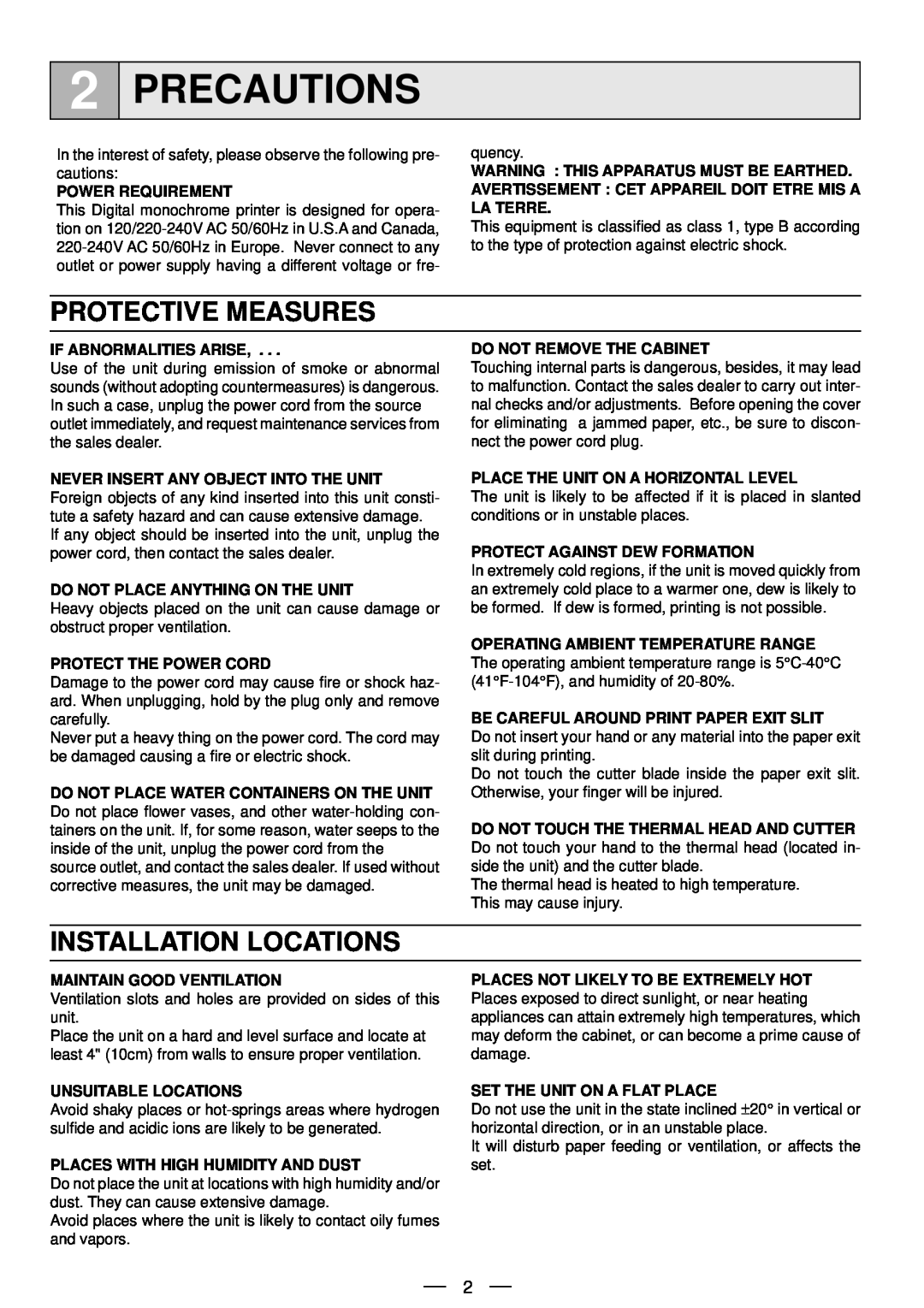 Mitsubishi Electronics P91DW operation manual Precautions, Protective Measures, Installation Locations 