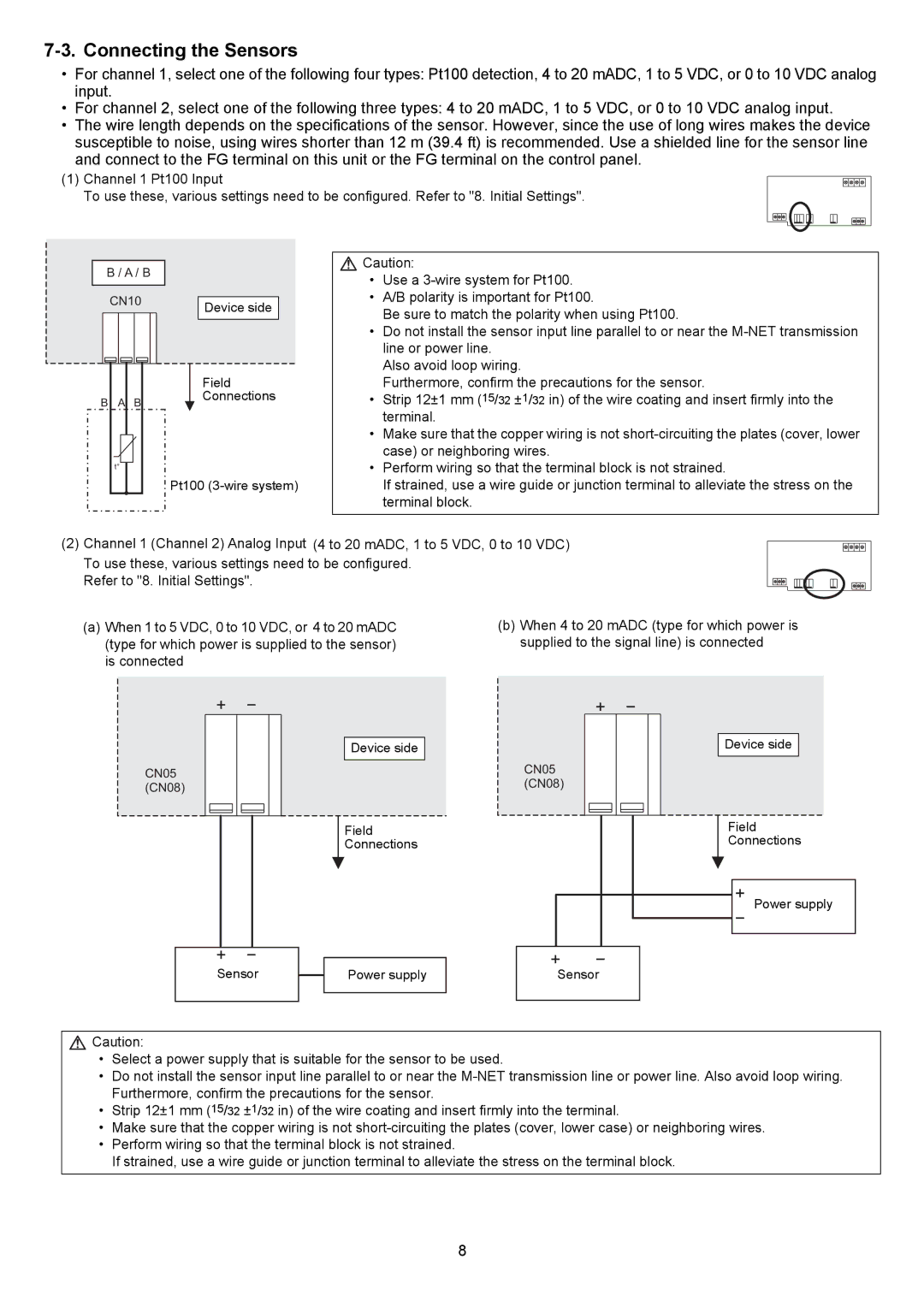 Mitsubishi Electronics PAC-YG63MCA instruction manual Connecting the Sensors 