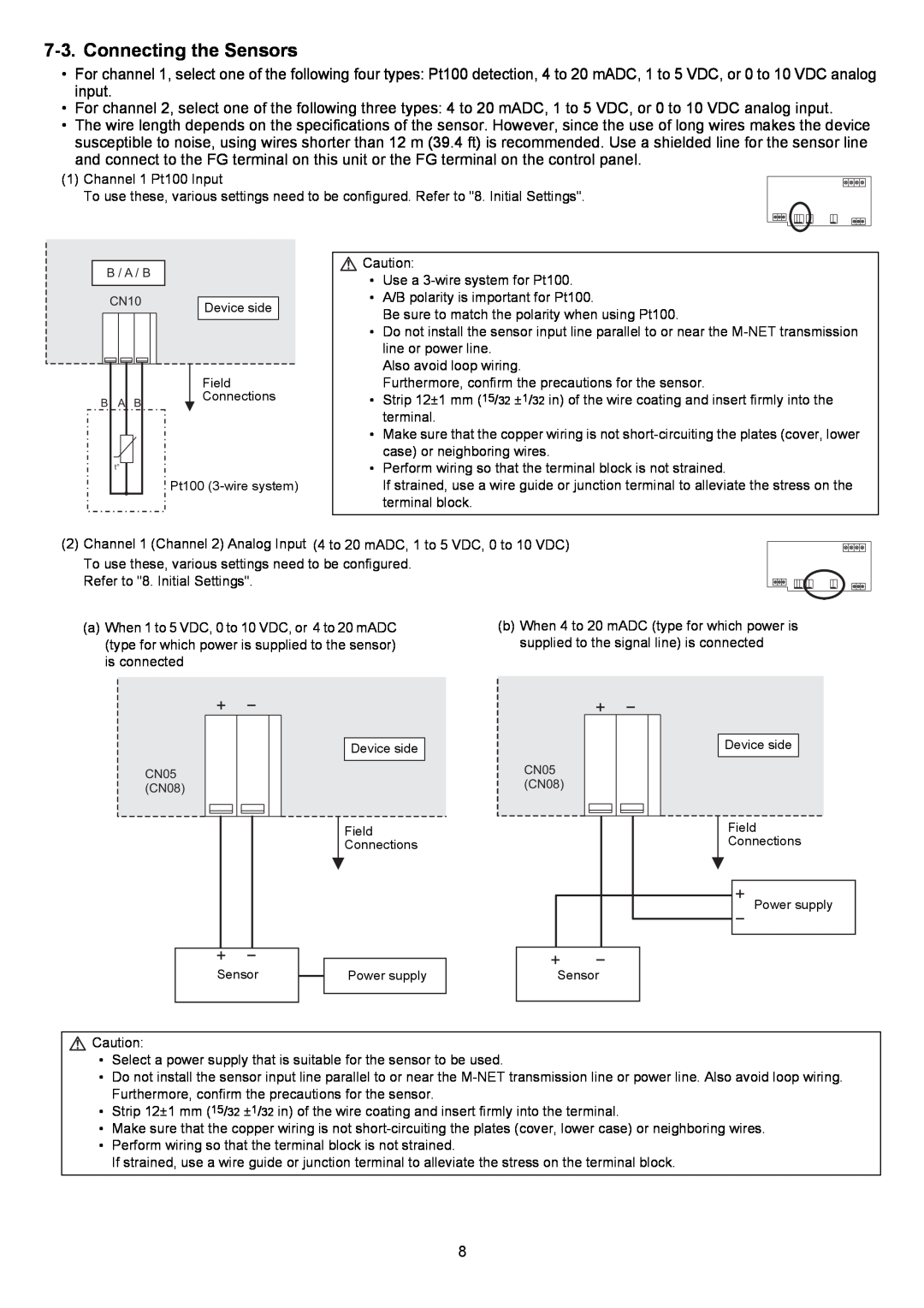 Mitsubishi Electronics PAC-YG63MCA instruction manual Connecting the Sensors 