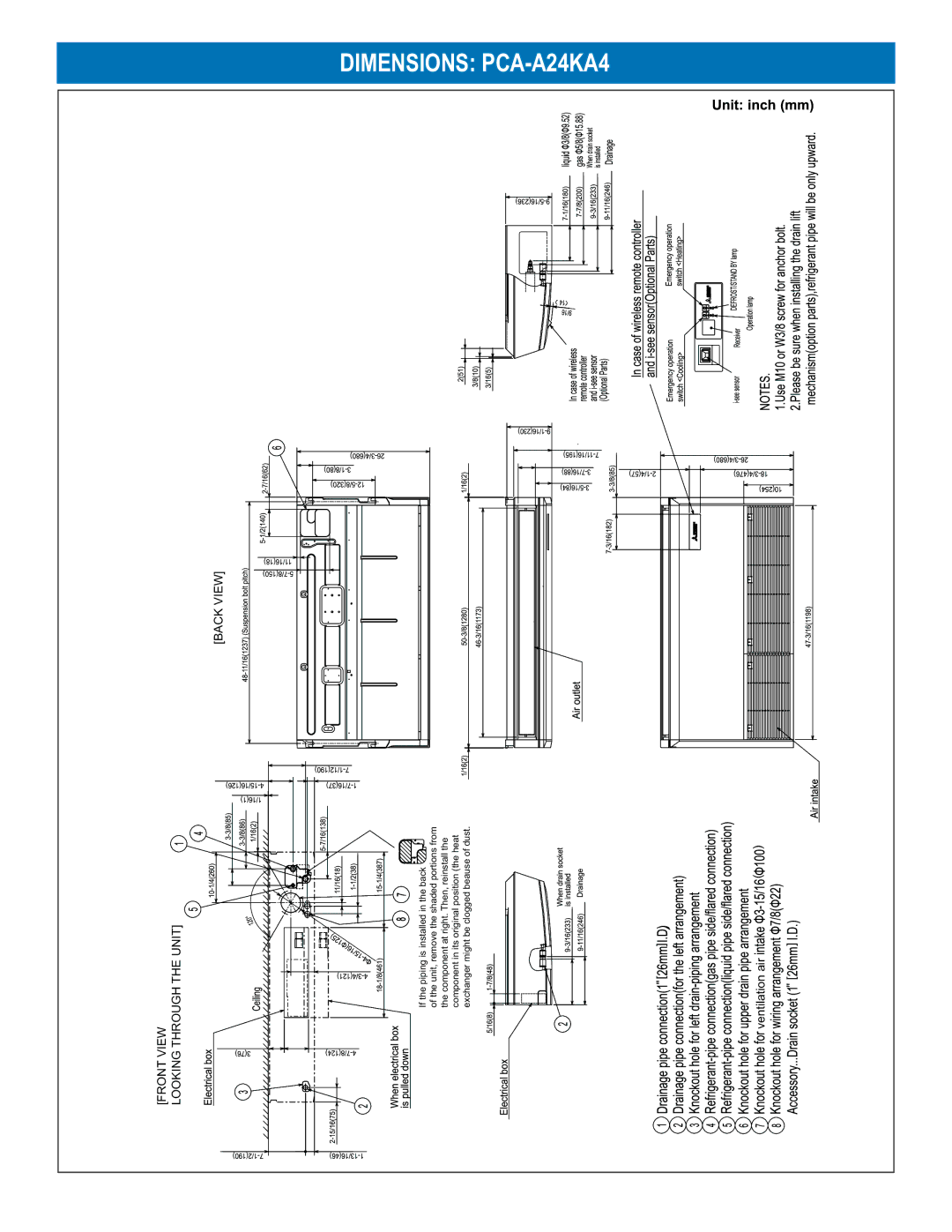 Mitsubishi Electronics PUY-A24NHA4 dimensions Dimensions PCA-A24KA4 