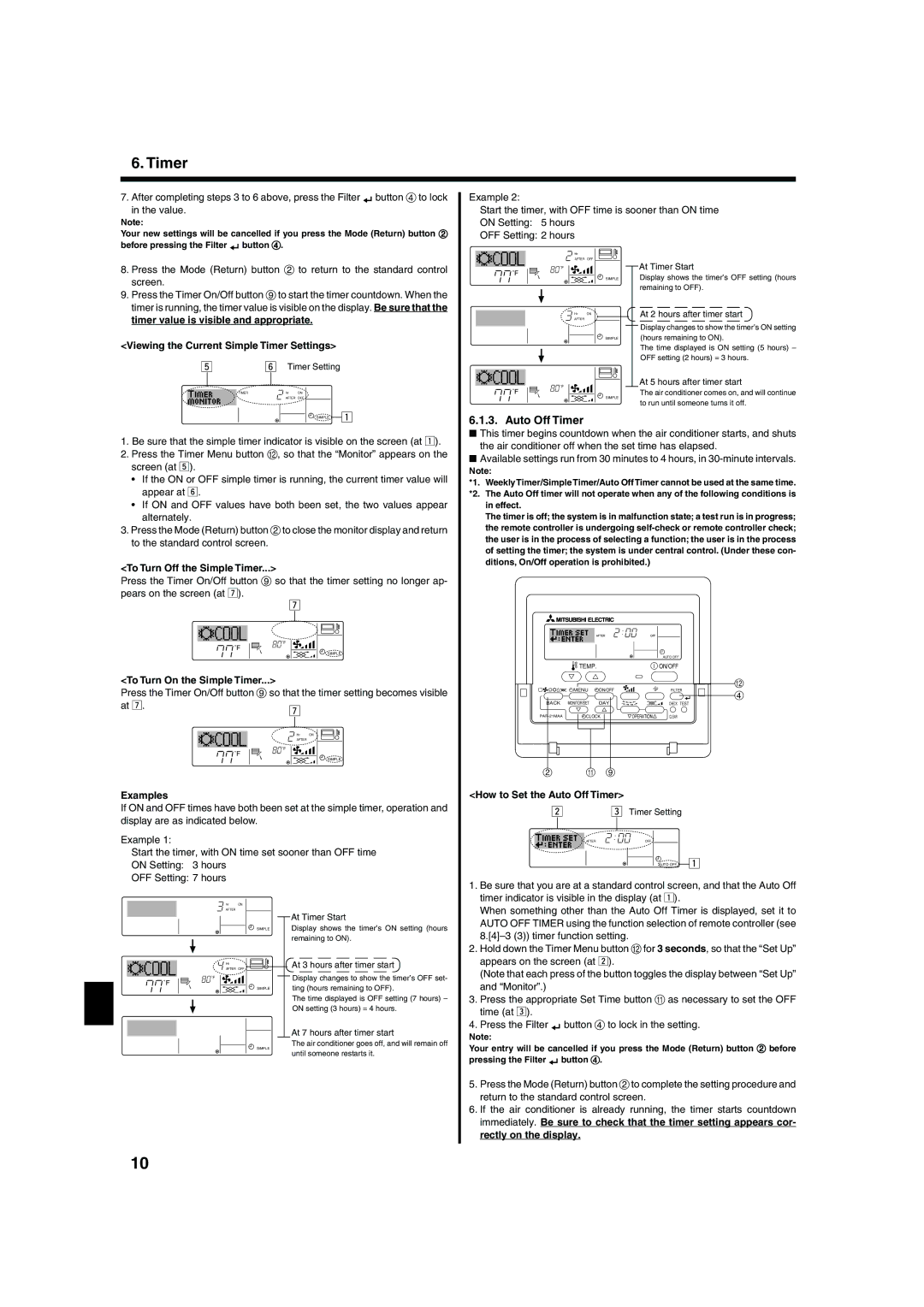 Mitsubishi Electronics PKA-AFA, PCA-AGA Auto Off Timer, Timer value is visible and appropriate, Rectly on the display 