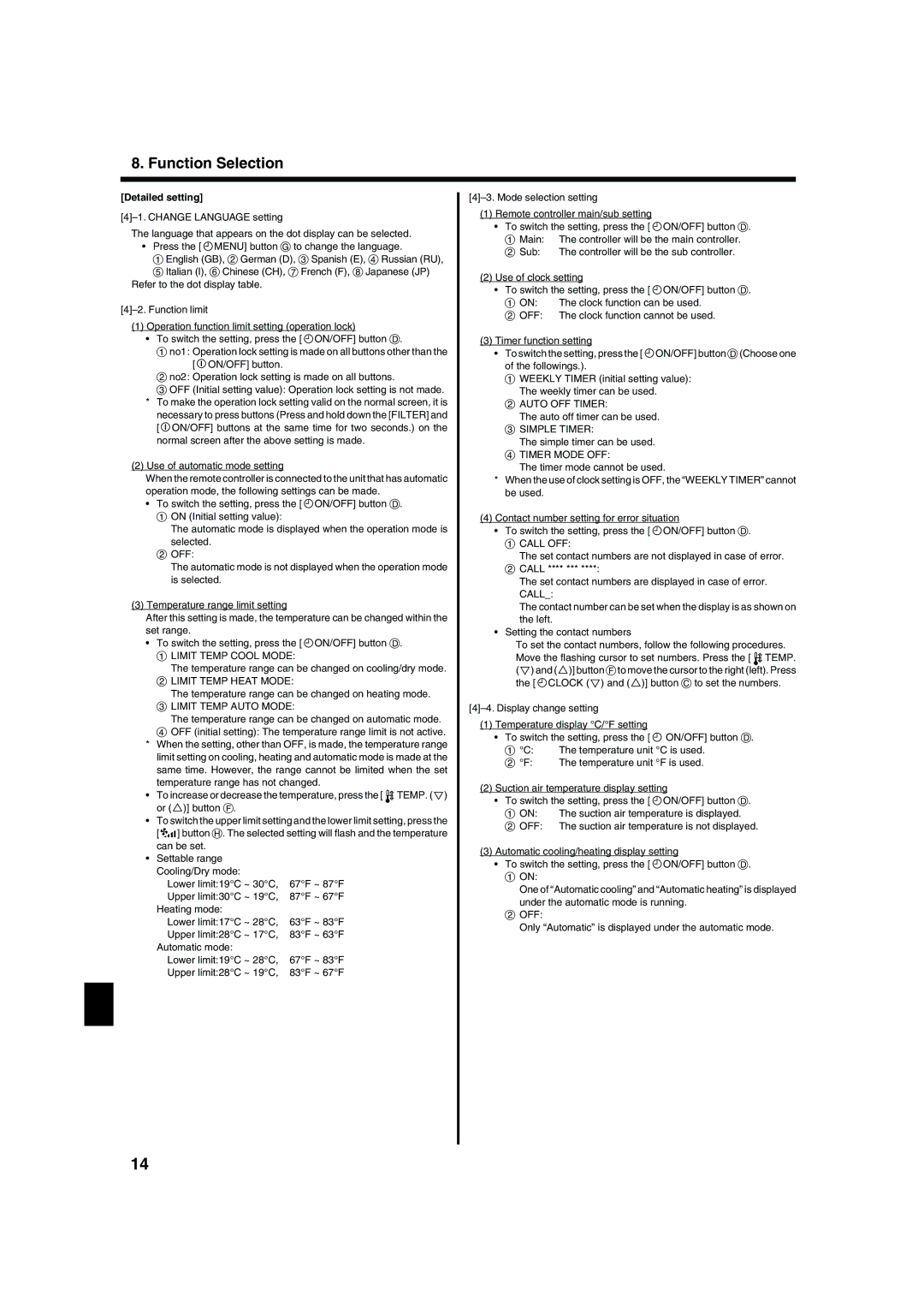 Mitsubishi Electronics PCA-AGA, PLA-AAA, PKA-AFAL, PKA-AGAL operation manual Detailed setting 